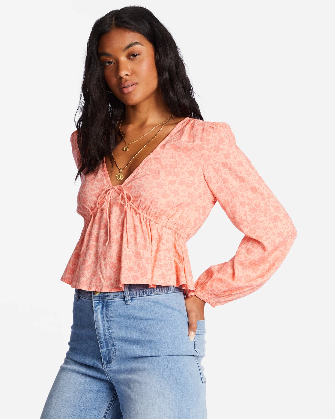 Billabong Time Goes By Long Sleeve Crop Top LIFES A PEACH (mhg0) 4 Billabong Time Goes By Long Sleeve Crop Top LIFES A PEACH (mhg0) - Image 4