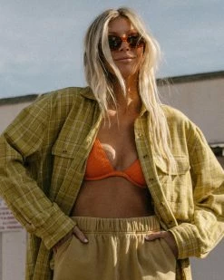 Billabong So Stoked Oversized Button-Down Flannel Shirt GREEN ENVY (ylf0)