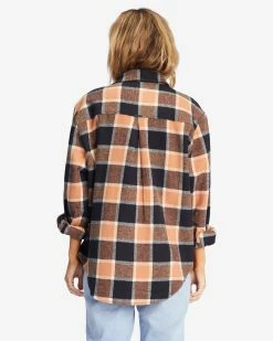 Billabong So Stoked Oversized Button-Down Flannel Shirt TAN (tan) -billabong shop abjwt00375 billabongw tan bck1