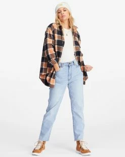 Billabong So Stoked Oversized Button-Down Flannel Shirt TAN (tan) -billabong shop abjwt00375 billabongw tan frt9