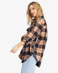 Billabong So Stoked Oversized Button-Down Flannel Shirt TAN (tan) -billabong shop abjwt00375 billabongw tan sd1