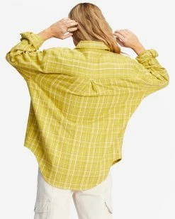 Billabong So Stoked Oversized Button-Down Flannel Shirt GREEN ENVY (ylf0) -billabong shop abjwt00375 billabongw ylf0 bck1