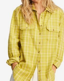 Billabong So Stoked Oversized Button-Down Flannel Shirt GREEN ENVY (ylf0) -billabong shop abjwt00375 billabongw ylf0 dtl1
