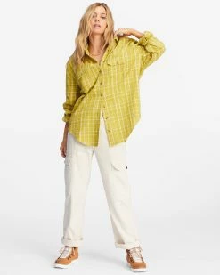 Billabong So Stoked Oversized Button-Down Flannel Shirt GREEN ENVY (ylf0) -billabong shop abjwt00375 billabongw ylf0 frt9