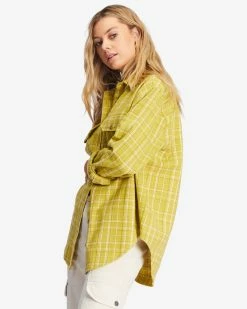 Billabong So Stoked Oversized Button-Down Flannel Shirt GREEN ENVY (ylf0) -billabong shop abjwt00375 billabongw ylf0 sd1