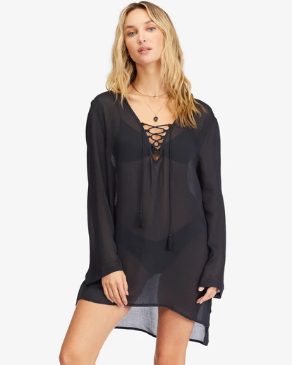 Billabong Blue Skies Gauze Beach Cover-Up BLACK PEBBLE (bpb) 5 Billabong Blue Skies Gauze Beach Cover-Up BLACK PEBBLE (bpb) - Image 5