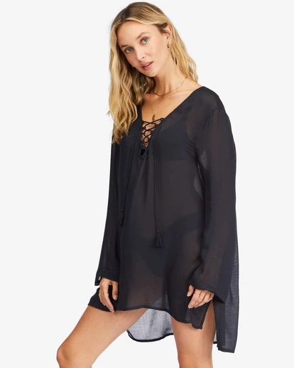 Billabong Blue Skies Gauze Beach Cover-Up BLACK PEBBLE (bpb) 6 Billabong Blue Skies Gauze Beach Cover-Up BLACK PEBBLE (bpb) - Image 6