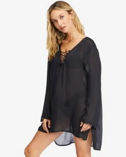 Billabong Blue Skies Gauze Beach Cover-Up BLACK PEBBLE (bpb) -billabong shop abjx600164 billabongw bpb sd1 3