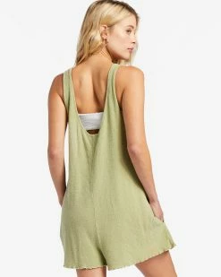 Billabong Fade Away Button-Up Knit Romper AVOCADO (avo) -billabong shop abjx600175 billabongw avo bck1 2