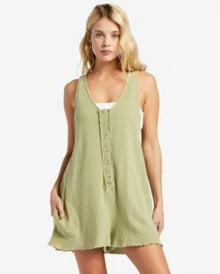 Billabong Fade Away Button-Up Knit Romper AVOCADO (avo) -billabong shop abjx600175 billabongw avo frt1 3