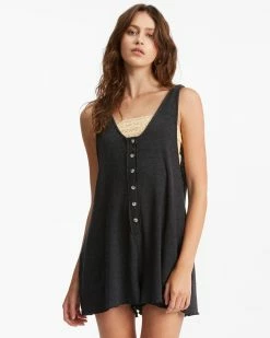 Billabong Fade Away Button-Up Knit Romper OFF BLACK (ofb)