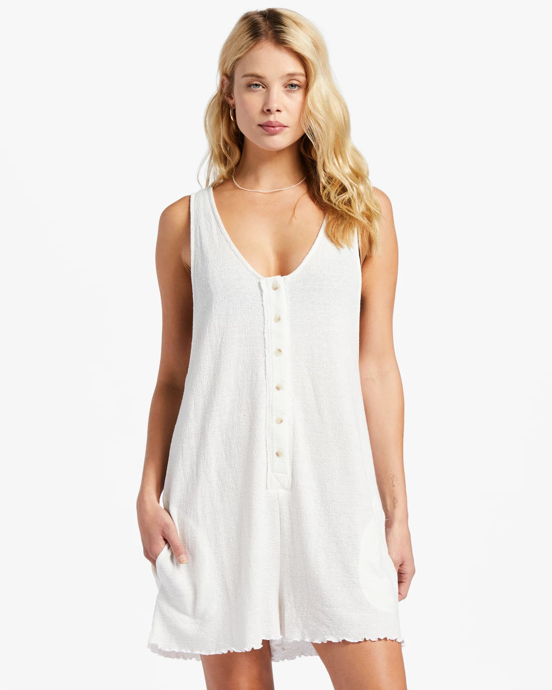 Billabong Fade Away Button-Up Knit Romper SALT CRYSTAL (scs) 1 Billabong Fade Away Button-Up Knit Romper SALT CRYSTAL (scs)