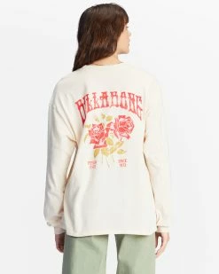 Billabong Handle With Care Long Sleeve Graphic Boyfriend T-Shirt ANTIQUE WHITE (anw) -billabong shop abjzt00970 billabongw anw bck1