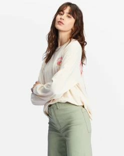 Billabong Handle With Care Long Sleeve Graphic Boyfriend T-Shirt ANTIQUE WHITE (anw) -billabong shop abjzt00970 billabongw anw sd1