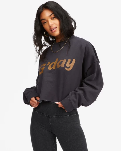 Billabong Hey Gday Cropped Crewneck Sweatshirt OFF BLACK (ofb) 6 Billabong Hey Gday Cropped Crewneck Sweatshirt OFF BLACK (ofb) - Image 6