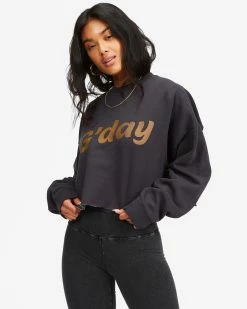 Billabong Hey Gday Cropped Crewneck Sweatshirt OFF BLACK (ofb)