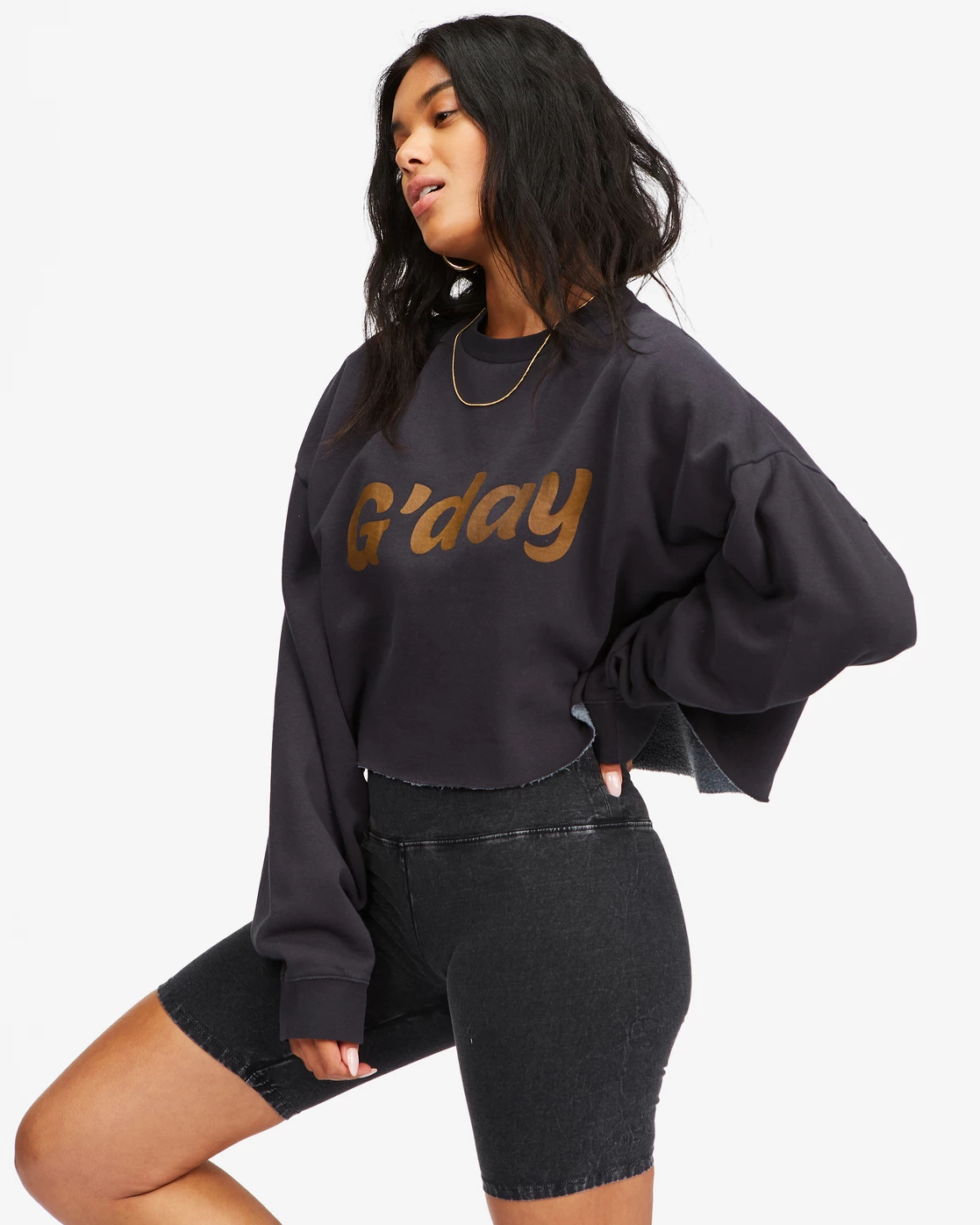 Billabong Hey Gday Cropped Crewneck Sweatshirt OFF BLACK (ofb) 2 Billabong Hey Gday Cropped Crewneck Sweatshirt OFF BLACK (ofb) - Image 2