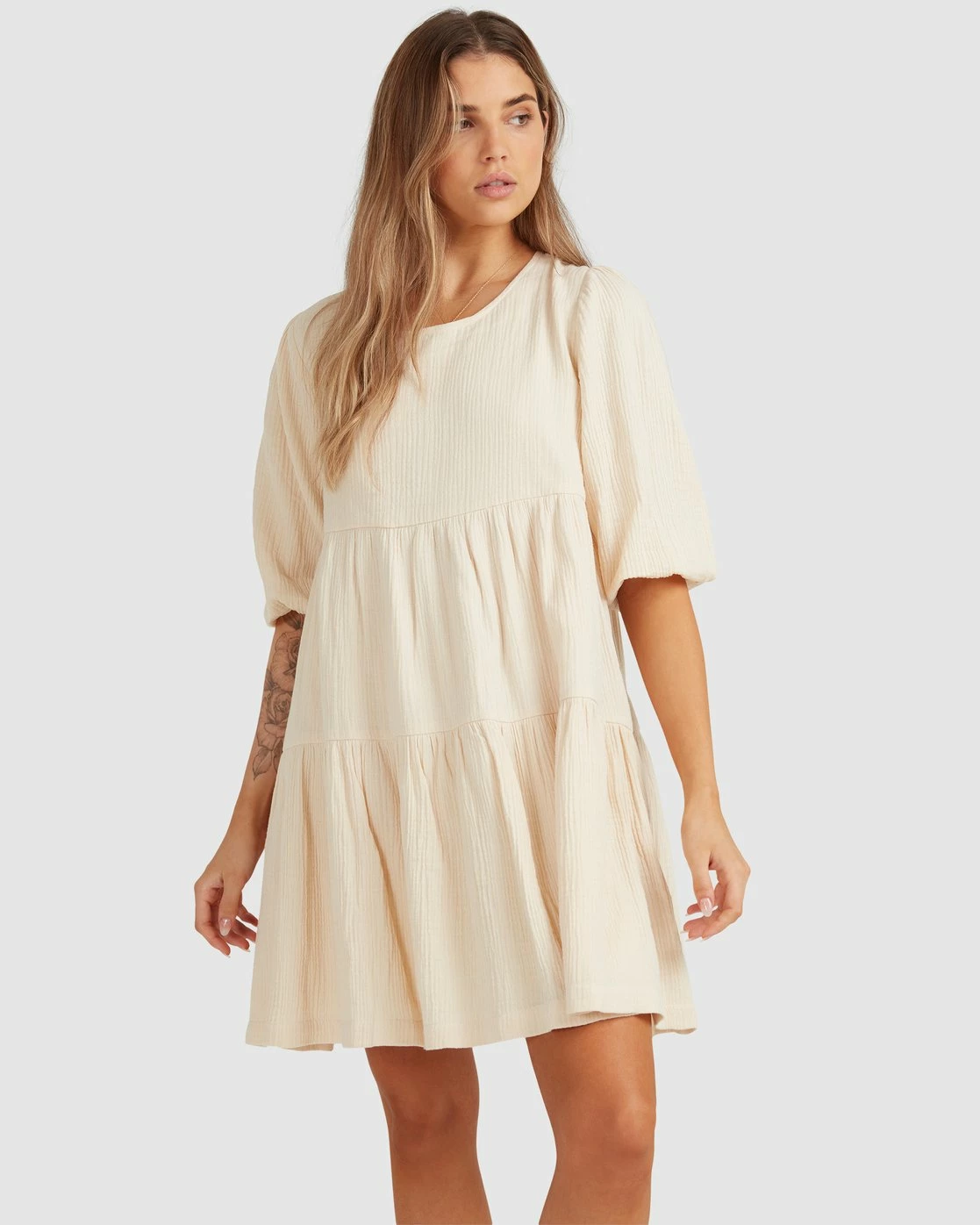 Billabong Valentine Tiered Mini Dress SALT CRYSTAL (scs) 3 Billabong Valentine Tiered Mini Dress SALT CRYSTAL (scs) - Image 3