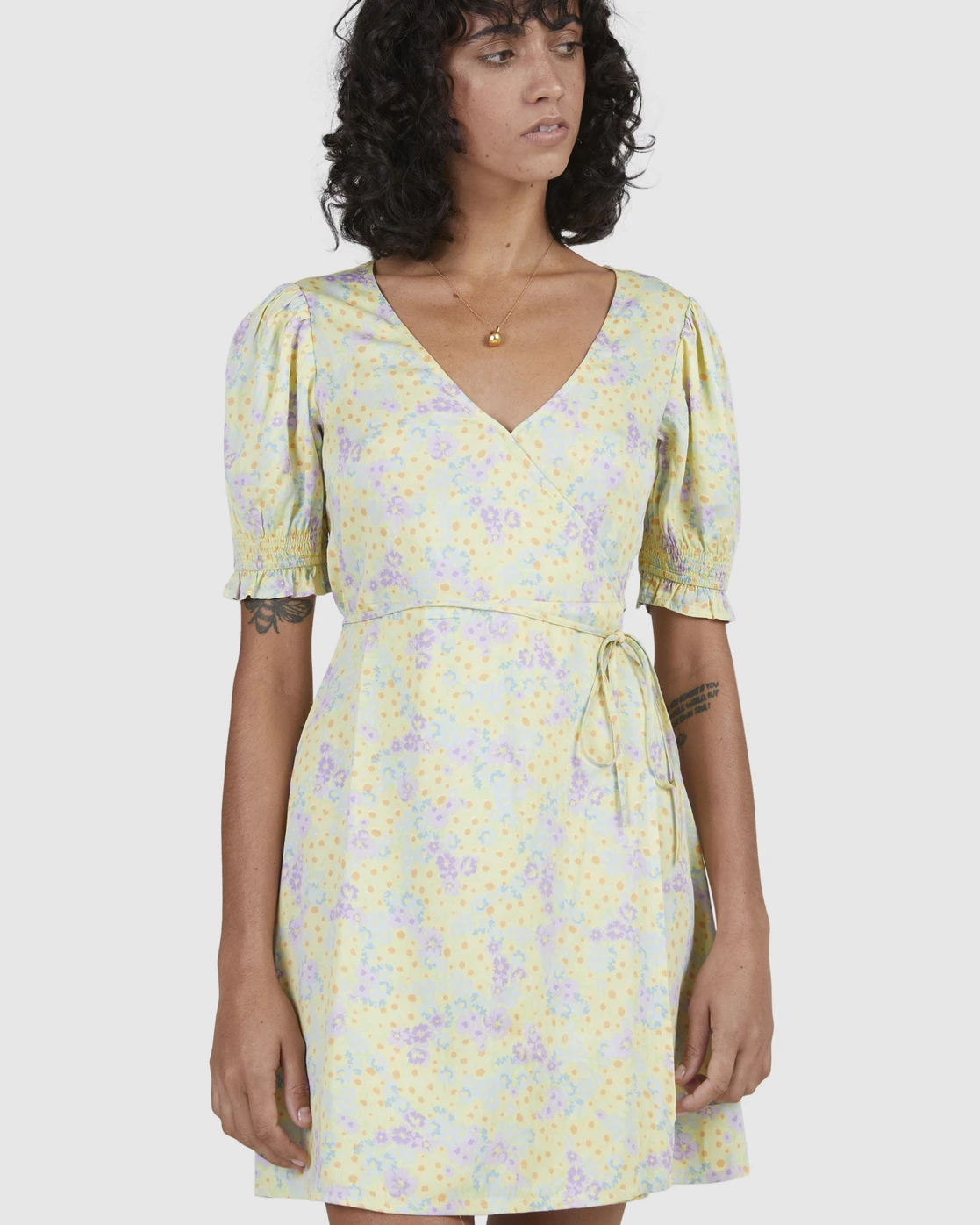 Billabong Tempest Wrap Dress LEMON LIME (lml) 5 Billabong Tempest Wrap Dress LEMON LIME (lml) - Image 5