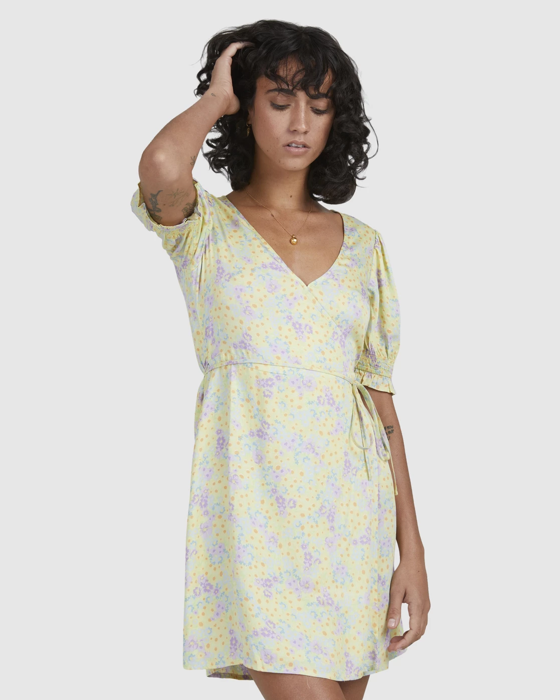 Billabong Tempest Wrap Dress LEMON LIME (lml) 4 Billabong Tempest Wrap Dress LEMON LIME (lml) - Image 4