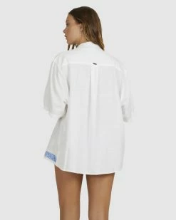 Billabong On Vacation Oversized Button-Down Shirt WHITE (wht) -billabong shop ubjwt00149 billabongw wht bck1